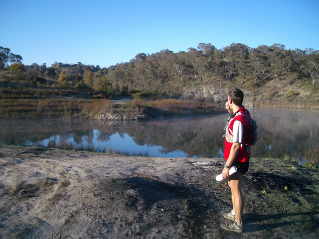 Phil looks out over Lyell Reservoir on the Sun morning run.