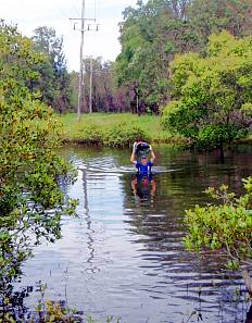 Graham Field crossing a creek to CP 42