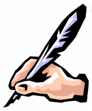 Hand holding a quill